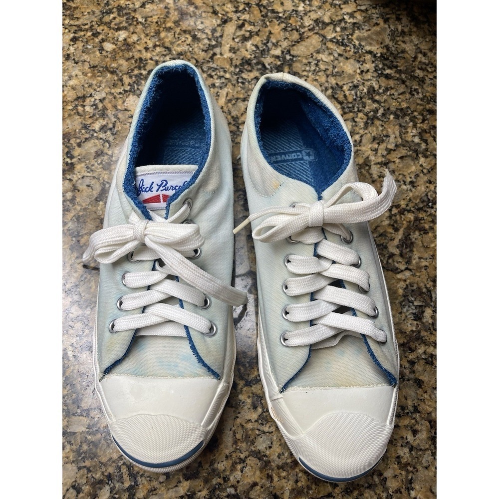 Vintage Women's 80's Jack Purcell White Converse Blue Terry Cloth Sneakers Sz 9